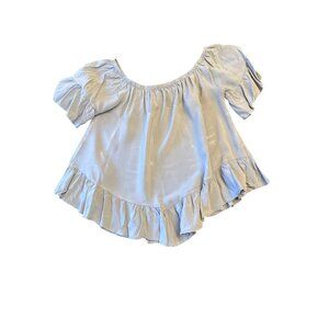 J&M Womens Light Blue Ruffle Hem Rayon Top Short-Sleeve Size M